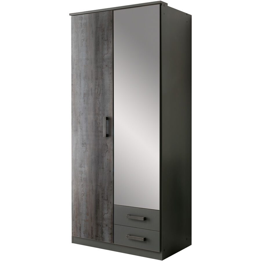 Kleiderschrank Erik Grau Holz 90 cm 58 cm 199 cm - Farbe: graphit - Material: Holzwerkstoff - Kleiderschrank