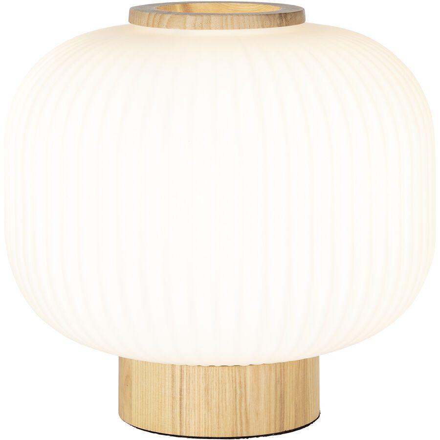Tischlampe Thie Braun/Weiss Glas/Metall 25 cm 24.5 cm - Farbe: weiss, holz - Material: Metall/Glas - Tischlampe