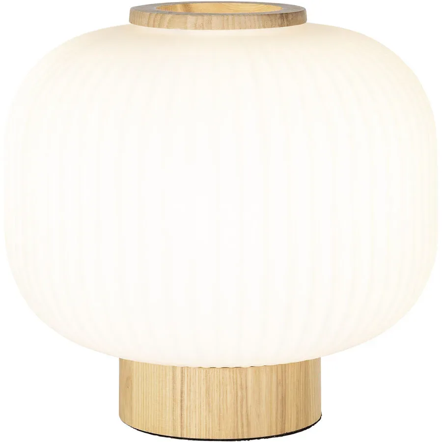 Tischlampe Thie Braun/Weiss Glas/Metall 25 cm 24.5 cm - Farbe: weiss, holz - Material: Metall/Glas - Tischlampe