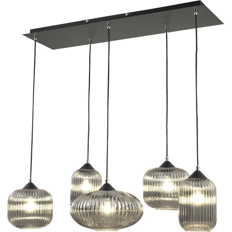 Pendellampe Glura Grau Glas/Metall 90 cm 20 cm Höhenverstellbar (manuell) - Material: Metall/Glas - Pendellampe