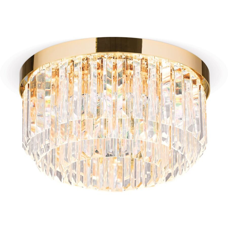 Briamond Deckenlampe Prism Gold Stahl/Kristall 35 cm 19 cm - LED - Lichtfarbe: Warmweiss - Material: Stahl/Orion Kristall - Deckenlampe- LED