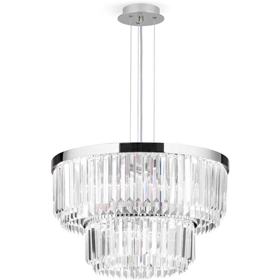 Briamond Pendellampe Prism Grau Stahl/Kristall 55 cm 40 cm - Farbe: chrom - LED - Lichtfarbe: Warmweiss - Material: Stahl/Orion Kristall -