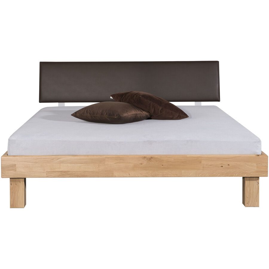 Bett Herbert Braun Holz/Kunstleder 180 x 200 cm - Farbe: Natur, Dunkelbraun - Material: Wildeiche, Kunstleder - Bett