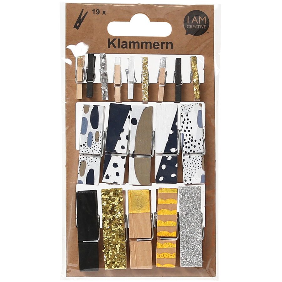 Dekorklammer I am creative Gold/Schwarz/Weiss Holz - Farbe: weiss/gold/schwarz - Dekorklammer