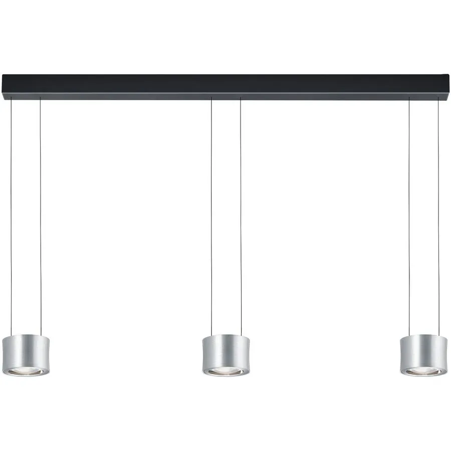 Designer-Pendellampe Bankamp Impulse Nickel matt 3-flammig vertical flex - Farbe: Nickel matt mit Chrom abgesetzt - LED - Lichtfarbe: Extra warmweiss
