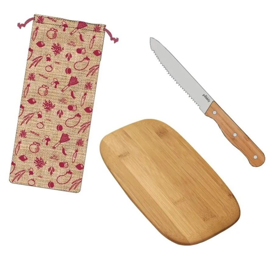 3er Set Aperitif, Schneidebrett, Salamimesser, Sack