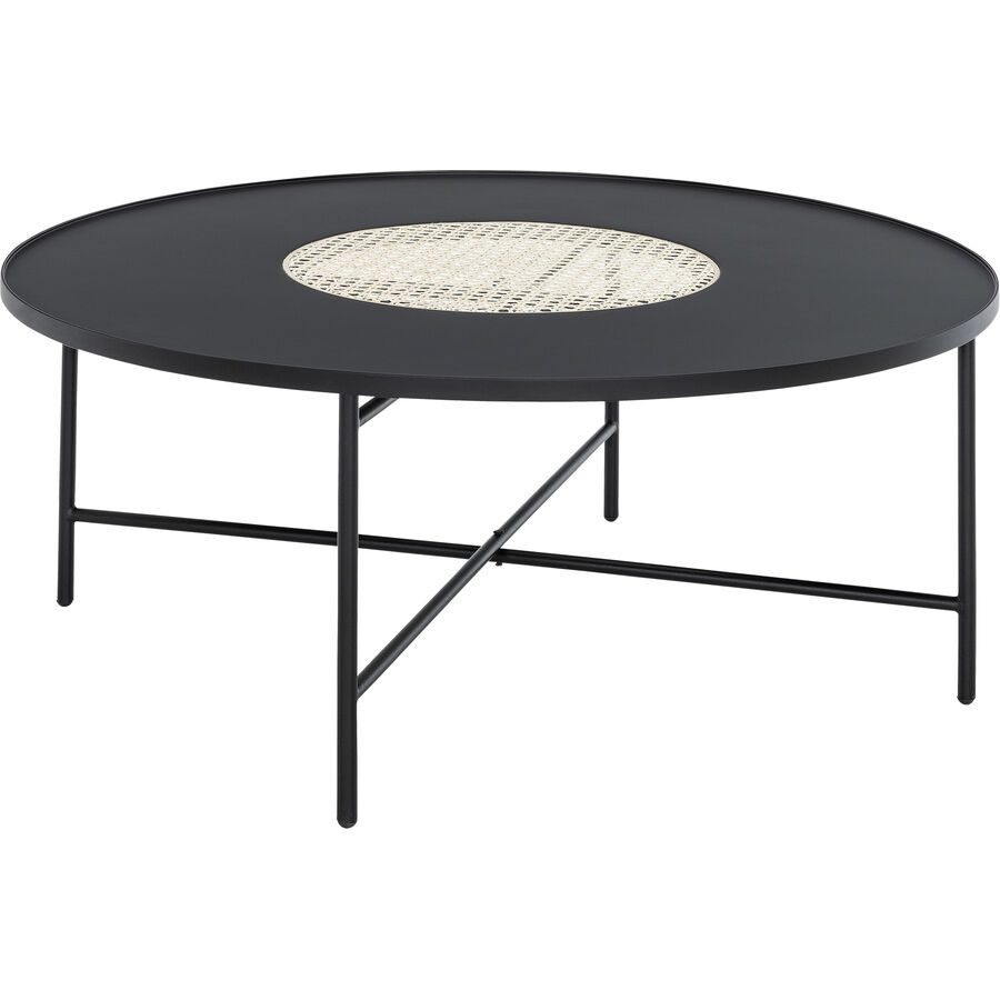 Salontisch Viviana Schwarz/Weiss Stahl/Rattan 90 cm - Farbe: schwarz, weiss - Material: Stahl, Rattan - Salontisch