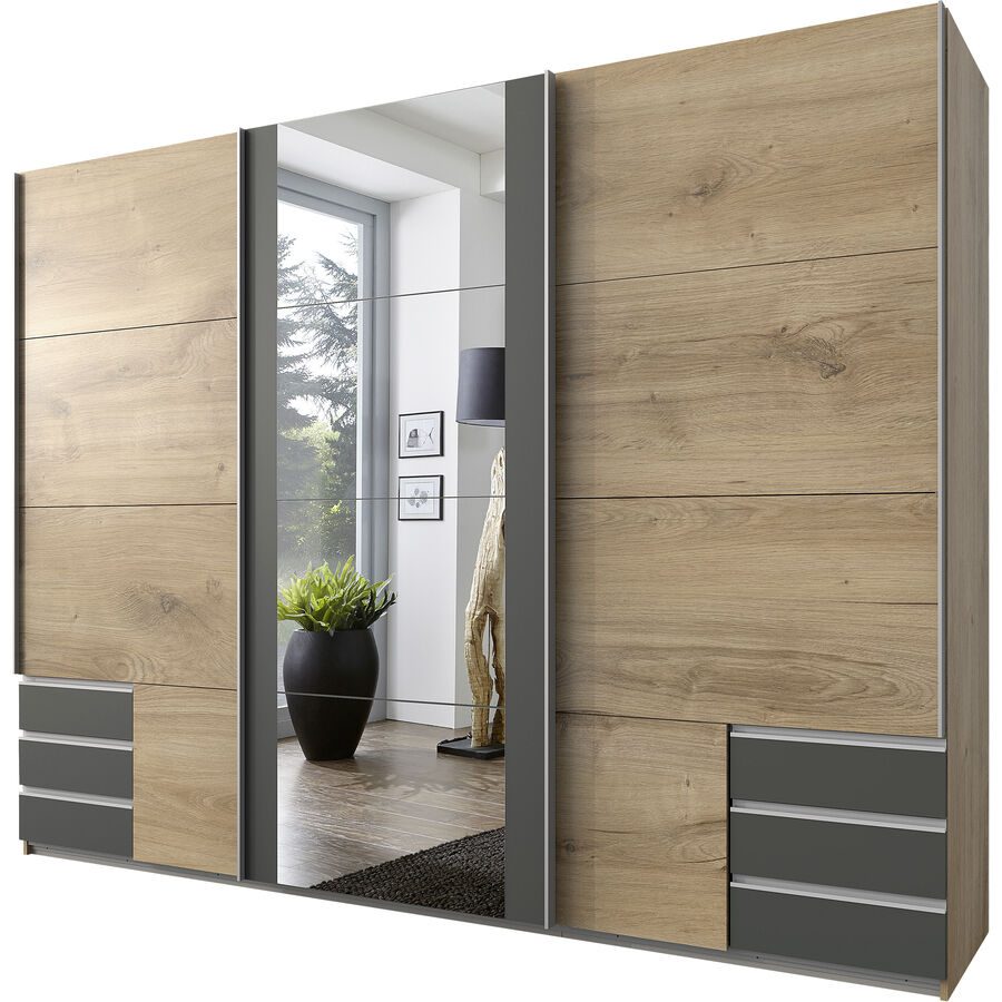 Kleiderschrank Jiri Braun/Grau Holzwerkstoff 270 cm 65 cm 210 cm - Farbe: Plankeneiche/graphit - Kleiderschrank