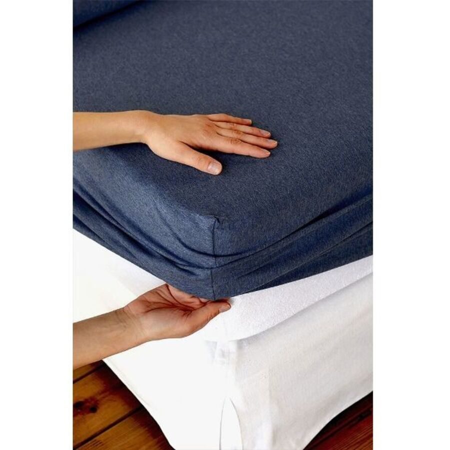 Living Home Fixleintuch Melange Blau Baumwolle 200 cm 200 cm - Farbe: marine - Fixleintuch