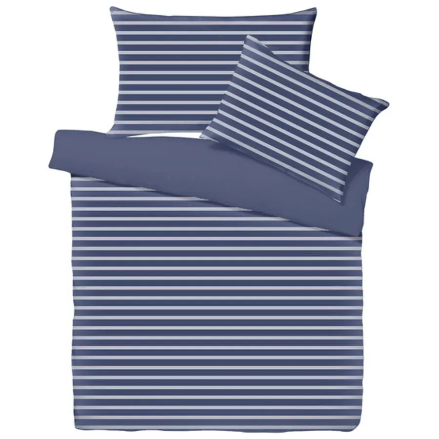 Living Home - Melange Jersey Double Face Bettwäsche Set, Melange Jersey Double Face Gestreifte Bettwäsche Set, 160 x 210 cm + 65 x 100 cm, Marine