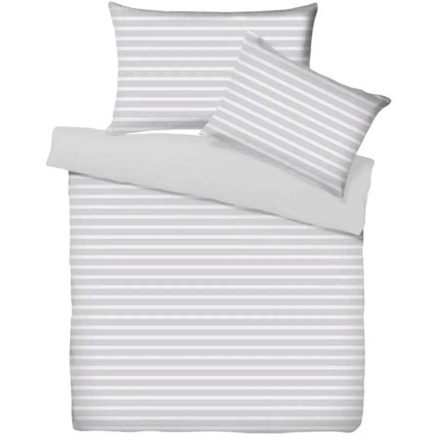 Living Home - Melange Jersey Double Face Bettwäsche Set, Melange Jersey Double Face Gestreifte Bettwäsche Set, 160 x 210 cm + 65 x 100 cm, Silber