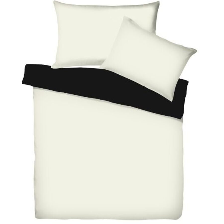 Living Home Bettwäschegarnitur Uni Doubleface Schwarz/Weiss Baumwolle 200 cm 210 cm - Farbe: Wollweiss/Schwarz - Bettwäschegarnitur