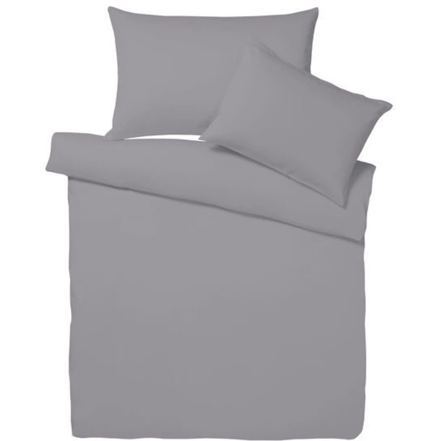 Living Home Bettwäschegarnitur Uni Perkal Grau Baumwolle 240 cm 240 cm - Farbe: anthracite - Bettwäschegarnitur