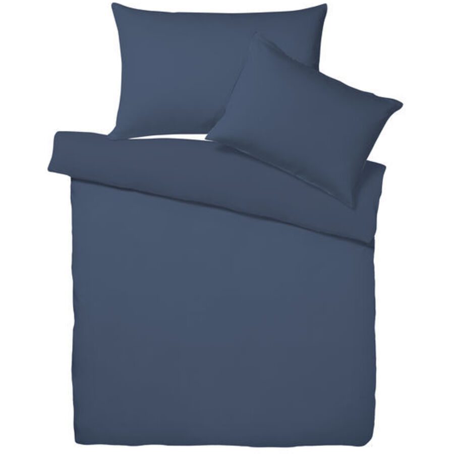 Living Home Bettwäschegarnitur Melange Uni Blau Baumwolle 160 cm 210 cm - Farbe: marine - Bettwäschegarnitur