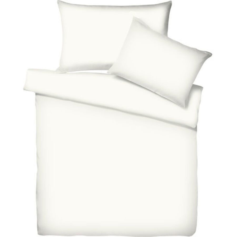 Living Home Bettwäschegarnitur Uni Weiss Baumwolle 200 cm 210 cm - Farbe: wollweiss - Bettwäschegarnitur