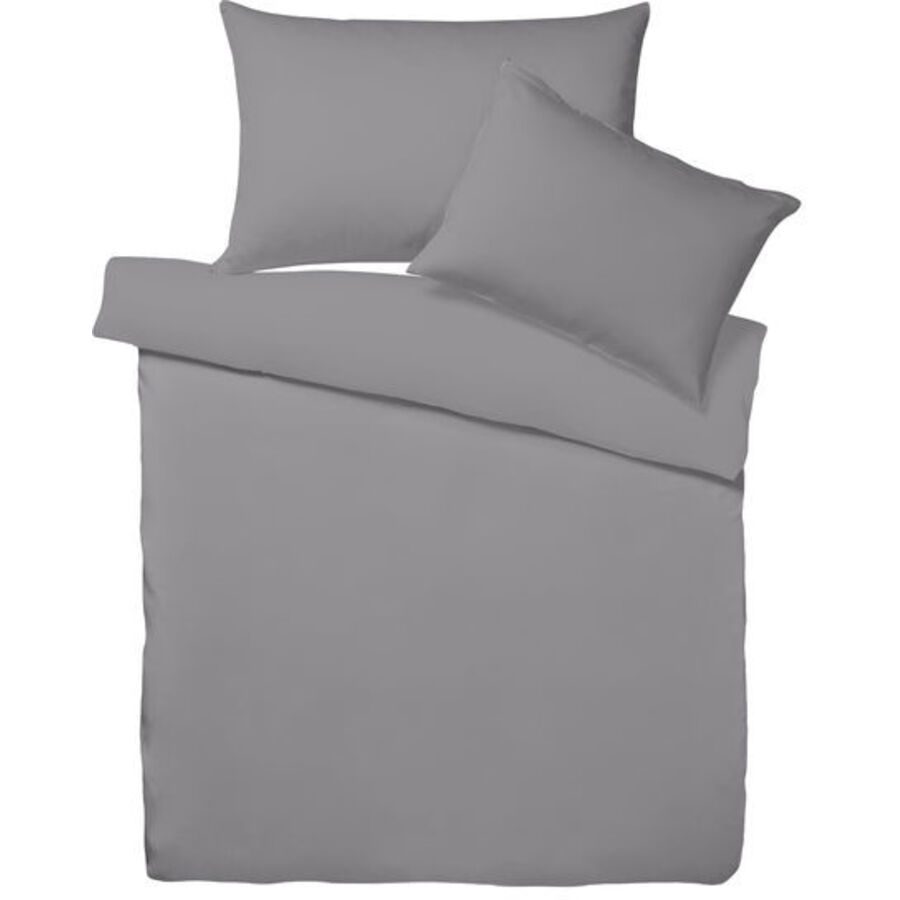 Living Home Bettwäschegarnitur Melange Uni Grau Baumwolle 200 cm 210 cm - Farbe: Grey - Bettwäschegarnitur