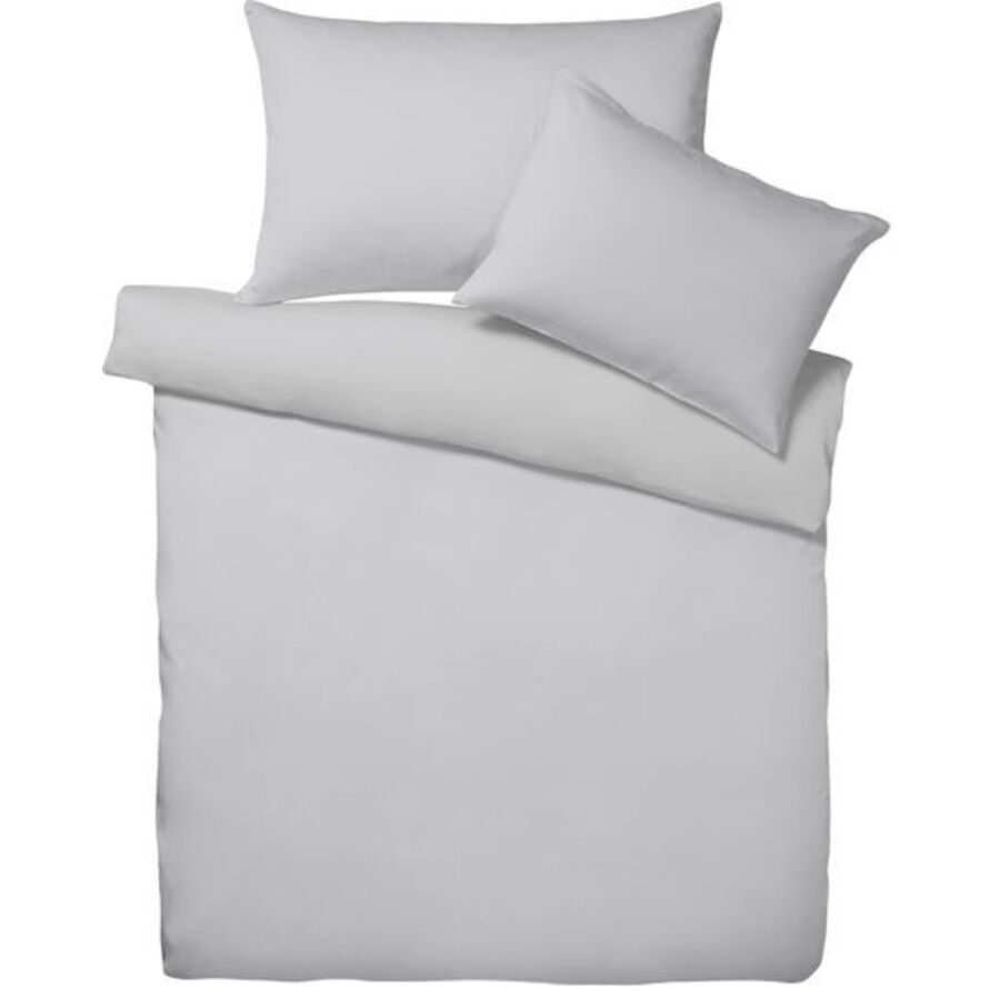 Living Home Bettwäschegarnitur Melange Uni Silber Baumwolle 200 cm 210 cm - Farbe: Silver - Bettwäschegarnitur