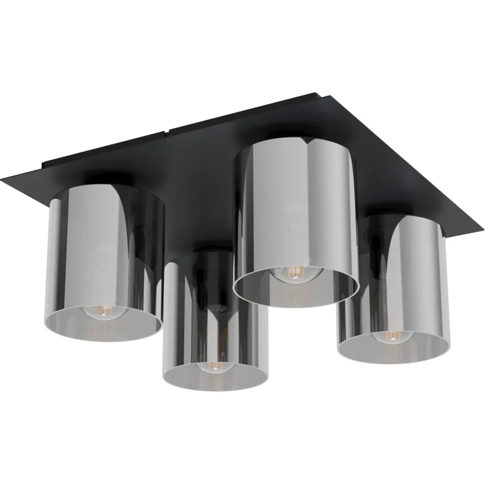 Eglo Deckenlampe Gorosiba 1 Schwarz/Transparent Stahl/Glas 38 cm 38 cm - Material: Glas/Stahl - Deckenlampe