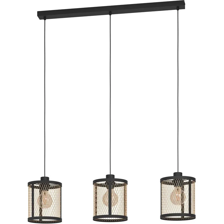 Eglo Pendellampe Dellow Schwarz Stahl 18 cm 88 cm - Farbe: Schwarz/Messing - Pendellampe