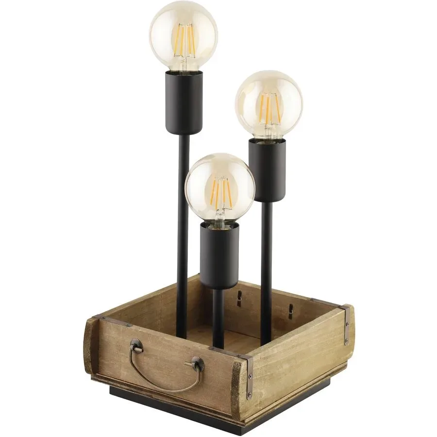 Eglo Tischlampe Wootton Braun/Schwarz Stahl/Holz 22 cm 25 cm - Material: Holz/Stahl - Tischlampe