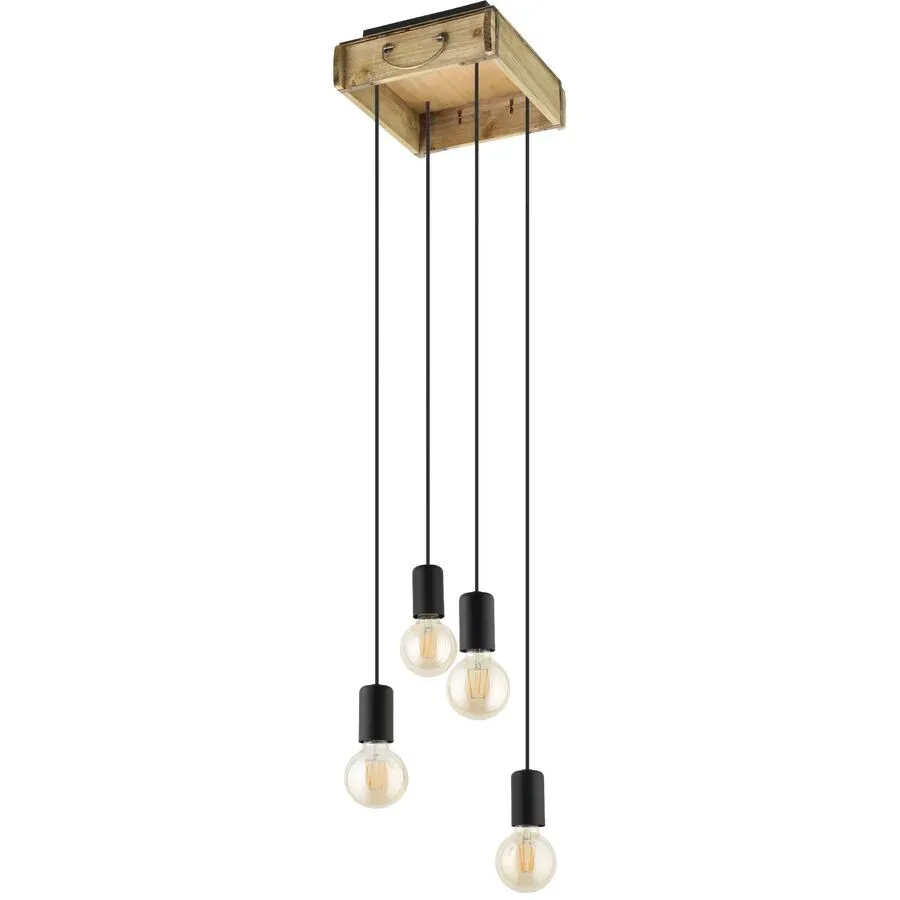 Eglo Pendellampe Wootton Braun/Schwarz Stahl/Holz 28 cm 25 cm - Material: Holz/Stahl