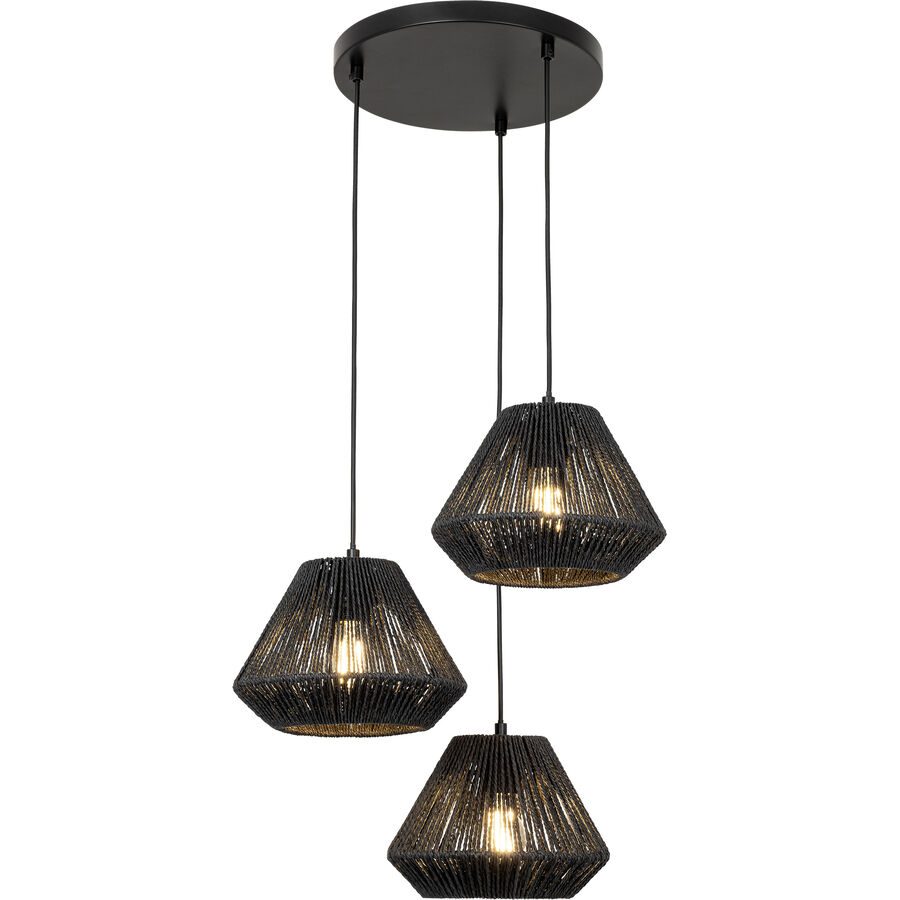 Pendellampe Meda Schwarz Metall/Naturfaser 50 cm 119 cm Höhenverstellbar (manuell) - Material: Metall/Seil - Pendellampe