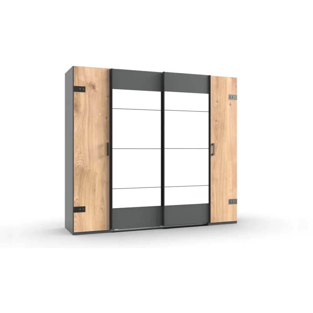 Kleiderschrank Jasmin Braun/Grau Holzwerkstoff 227 cm 65 cm 210 cm - Farbe: Eiche/graphit - Kleiderschrank
