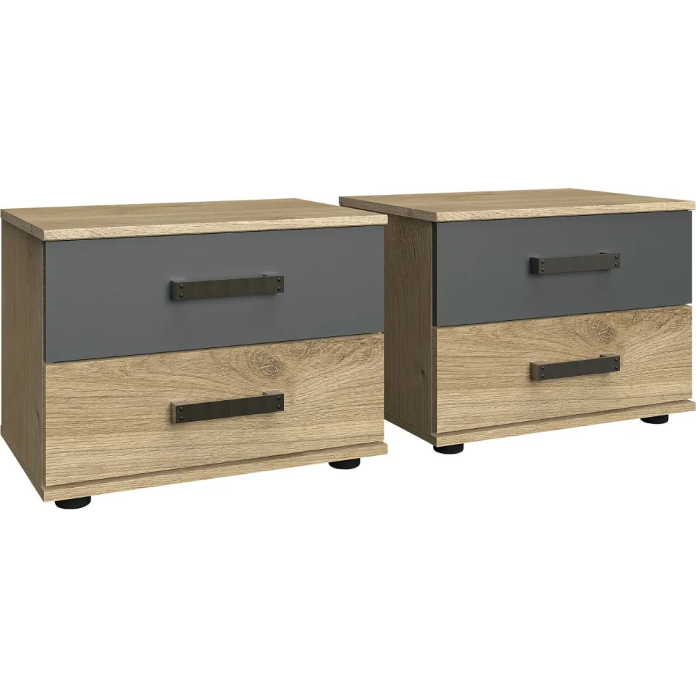 Nachttisch Jasmin Braun/Grau Holzwerkstoff 104 cm - Farbe: Eiche, Graphit - Nachttisch