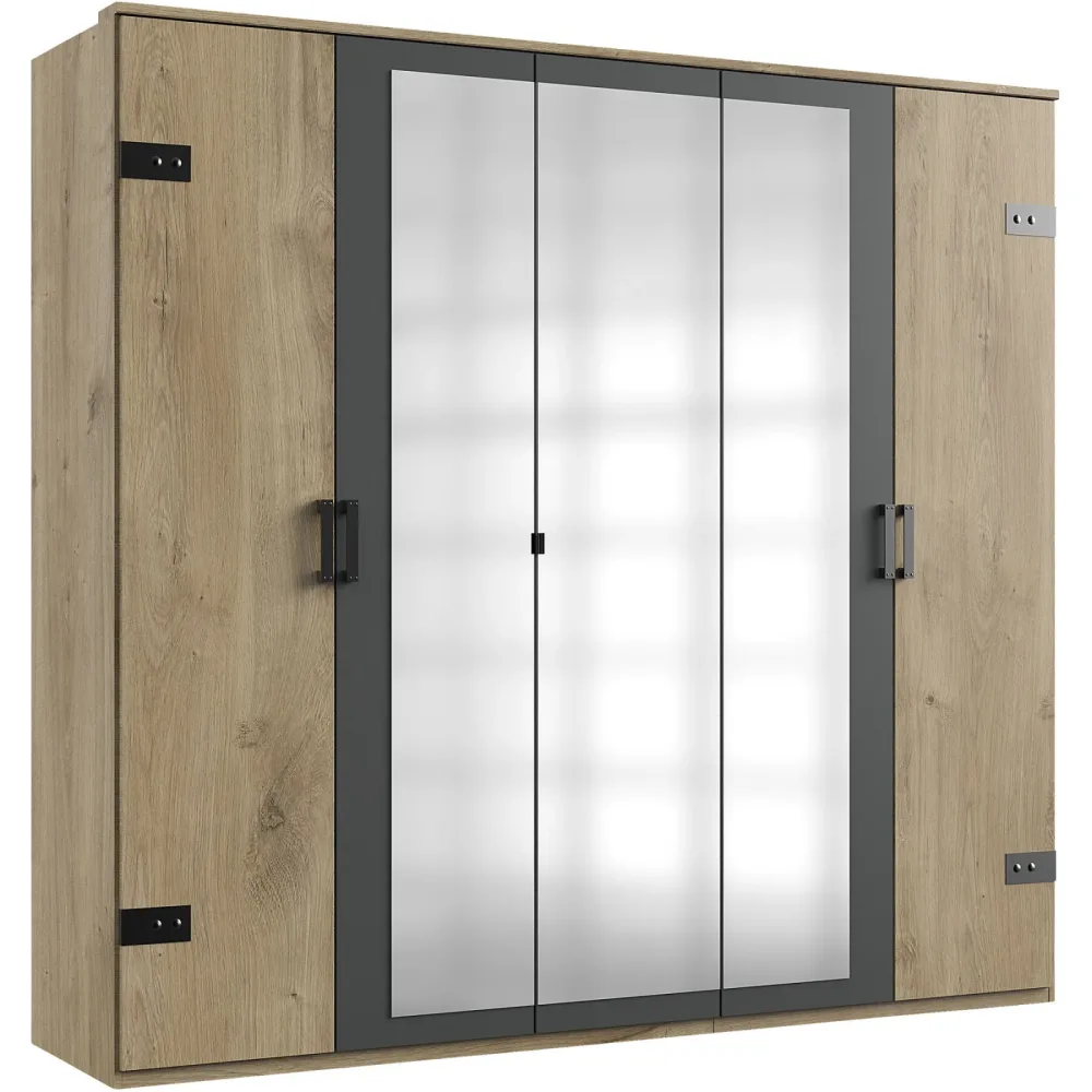 Kleiderschrank Jasmin Braun/Grau Holzwerkstoff 225 cm 58 cm 210 cm - Farbe: Eiche/graphit - Kleiderschrank