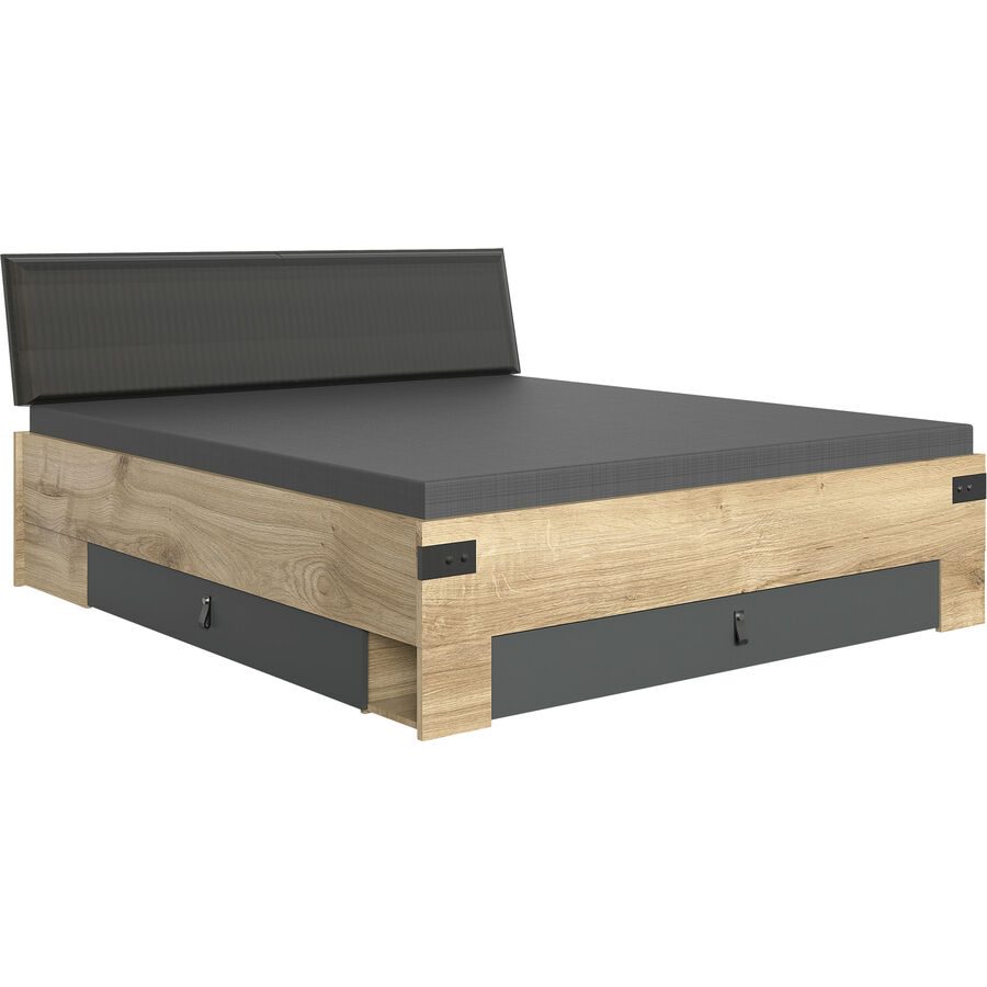 Bett Jasmin Braun/Grau Holzwerkstoff 180 x 200 cm Höhenverstellbar (manuell) - Farbe: Eiche/graphit - Bett