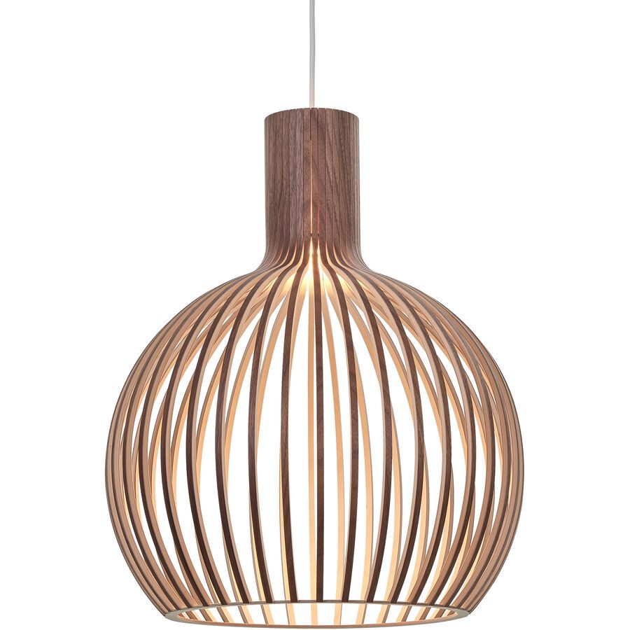 Secto Design Pendellampe Octo Small Braun Holz 45 cm 55 cm - Farbe: Walnuss furniert - LED - Lichtfarbe: Warmweiss - Material: Birke - Pendellampe-