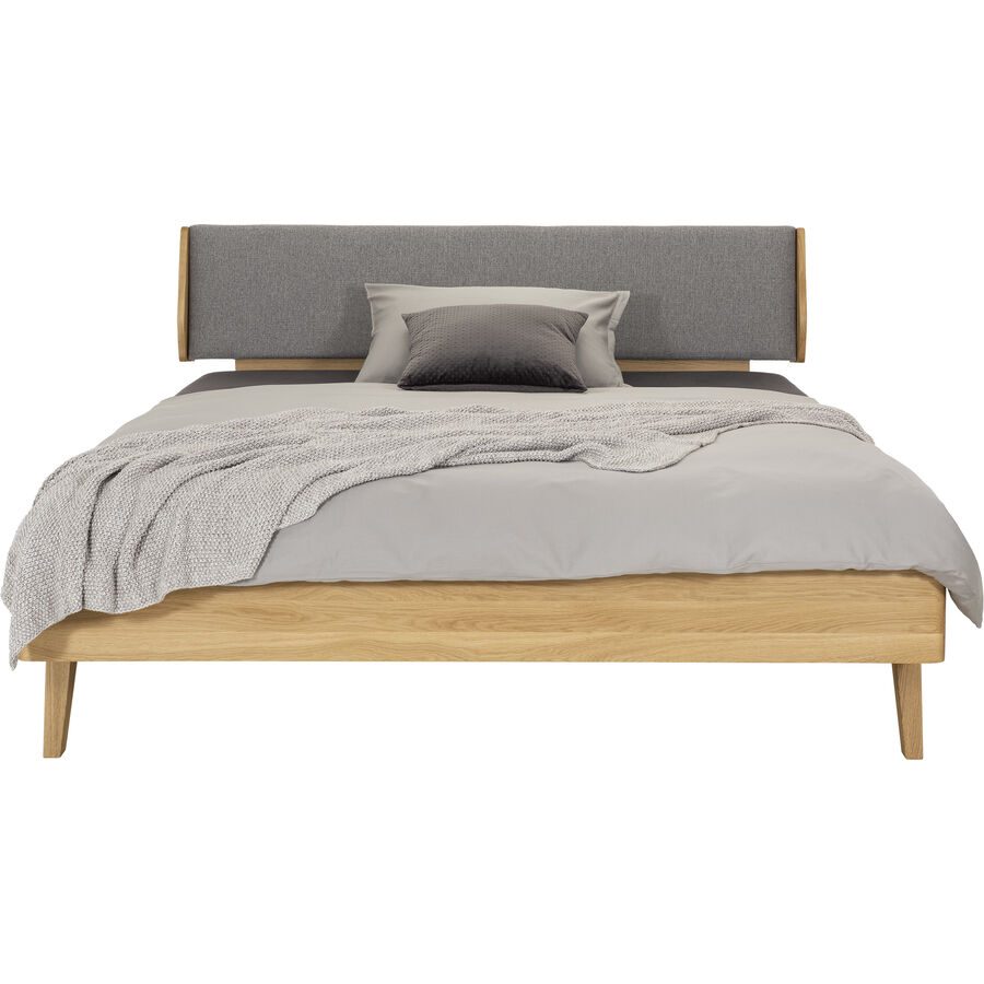Bett Lund Grau/Braun Holz/Stoff 160 x 200 cm - Farbe: Grau, Natur - Material: Eiche, Stoff - Bett