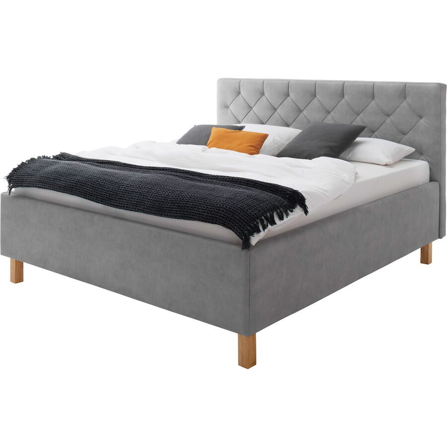 Bett Belial Grau Stoff 160 x 200 cm - Farbe: Hellgrau - Material: Bezug Stoff - Bett