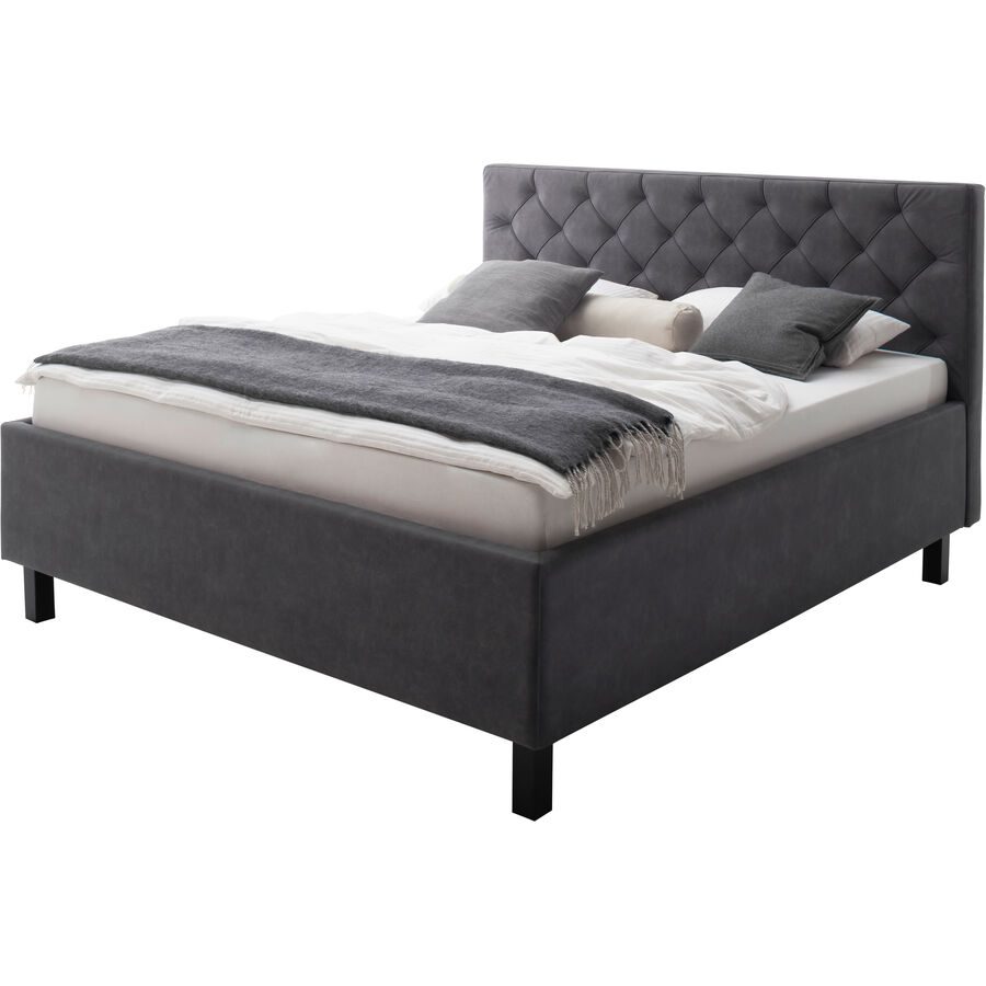 Bett Belial Grau Stoff 180 x 200 cm - Farbe: anthrazit - Material: Bezug Stoff - Bett