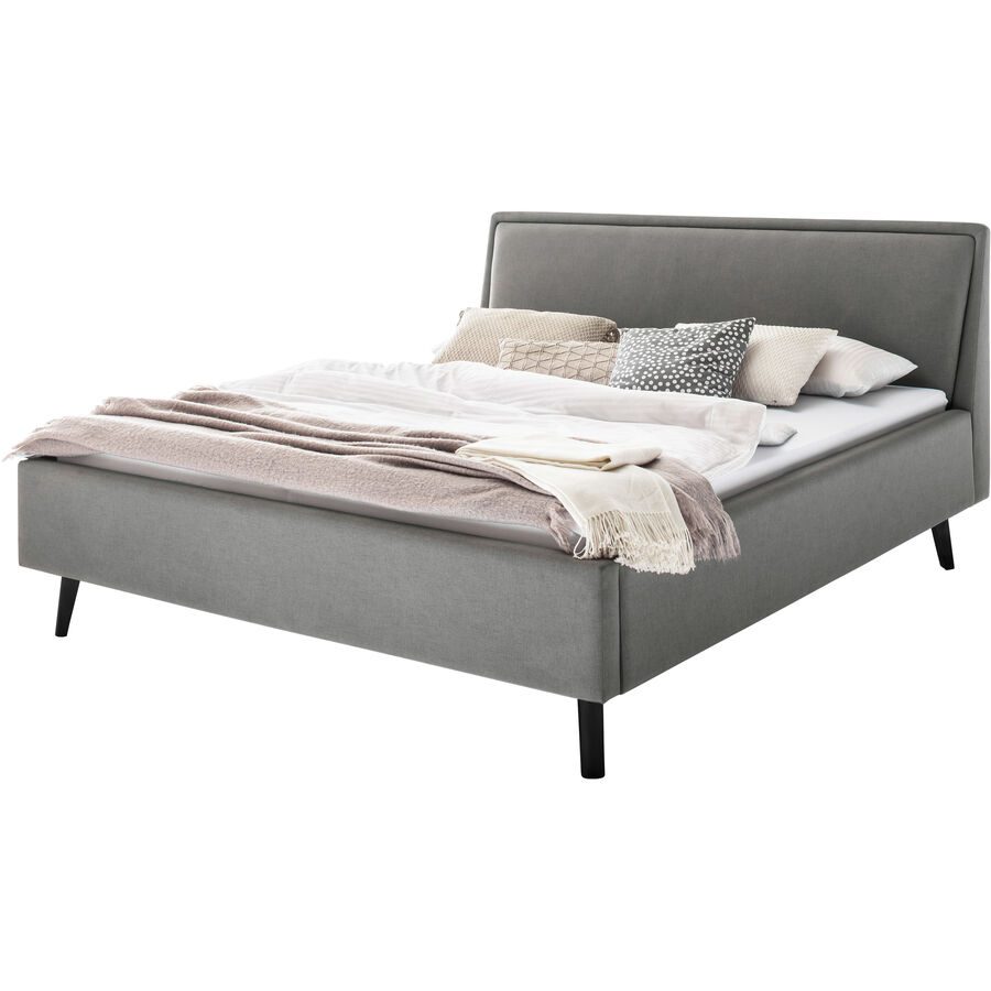 Bett Simas Grau Stoff 140 x 200 cm - Farbe: Hellgrau - Material: Bezug Stoff - Bett
