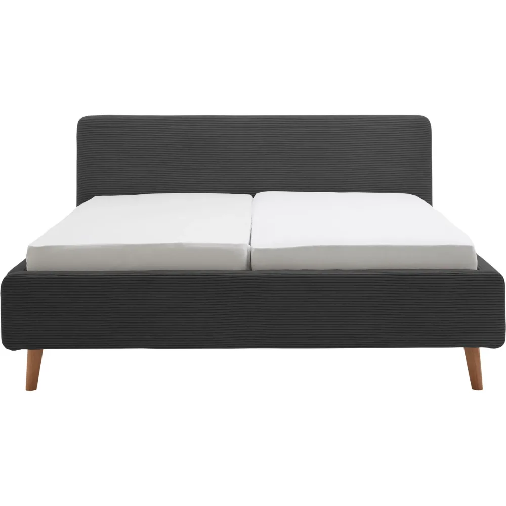 Bett Senja Grau/Braun Stoff/Holz 180 x 200 cm - Farbe: anthrazit, natur - Material: Stoff, Eiche - Bett