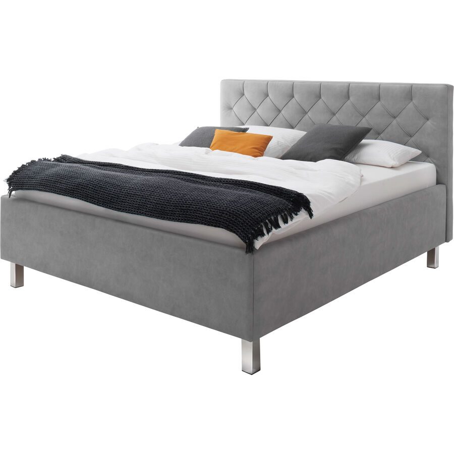 Bett Belial Grau Stoff 160 x 200 cm - Farbe: Hellgrau - Material: Bezug Stoff - Bett