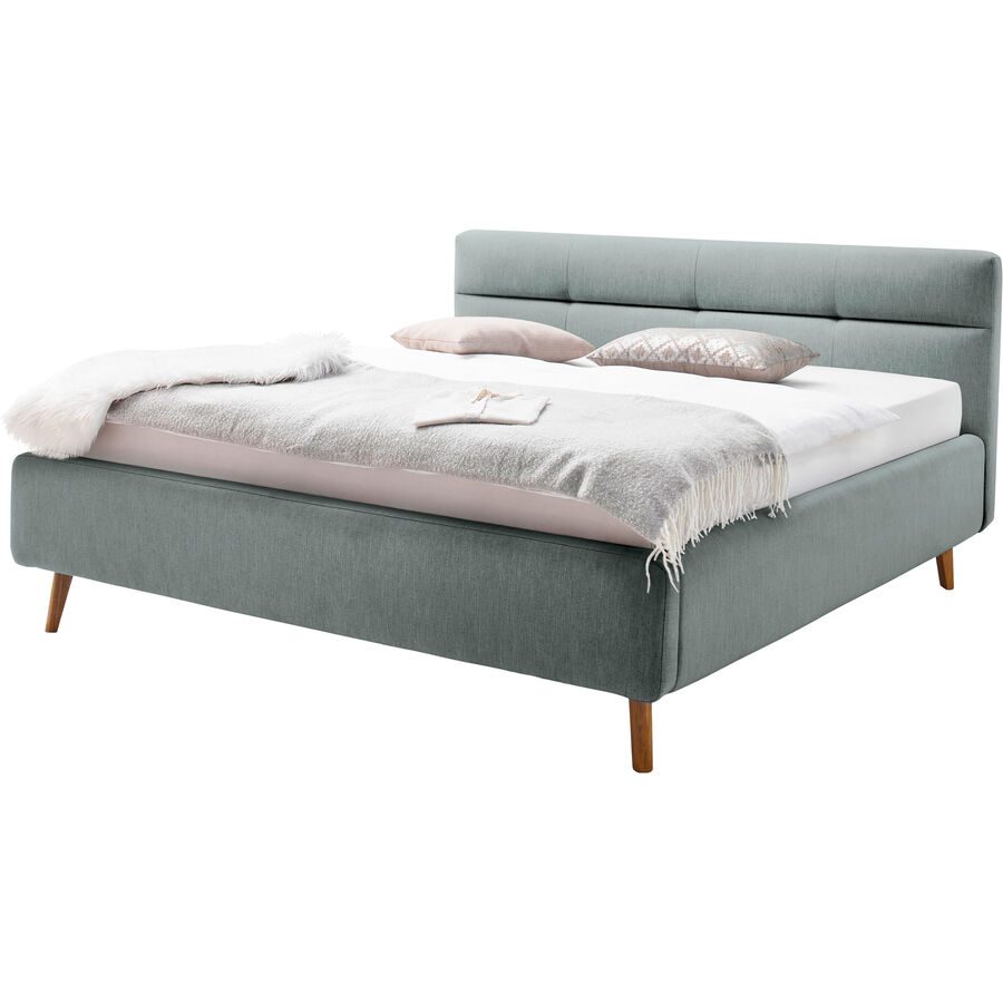 Bett Euvil Blau Stoff 160 x 200 cm - Farbe: eisblau - Material: Bezug Stoff - Bett