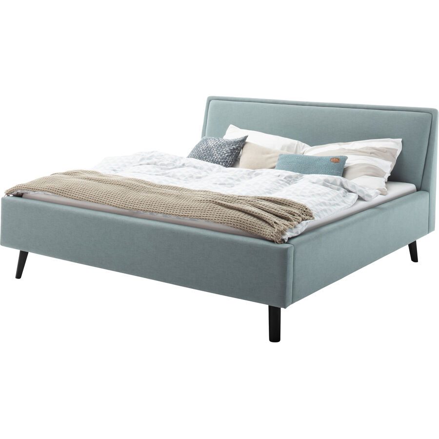 Bett Simas Blau Stoff 160 x 200 cm - Farbe: eisblau - Material: Bezug Stoff - Bett