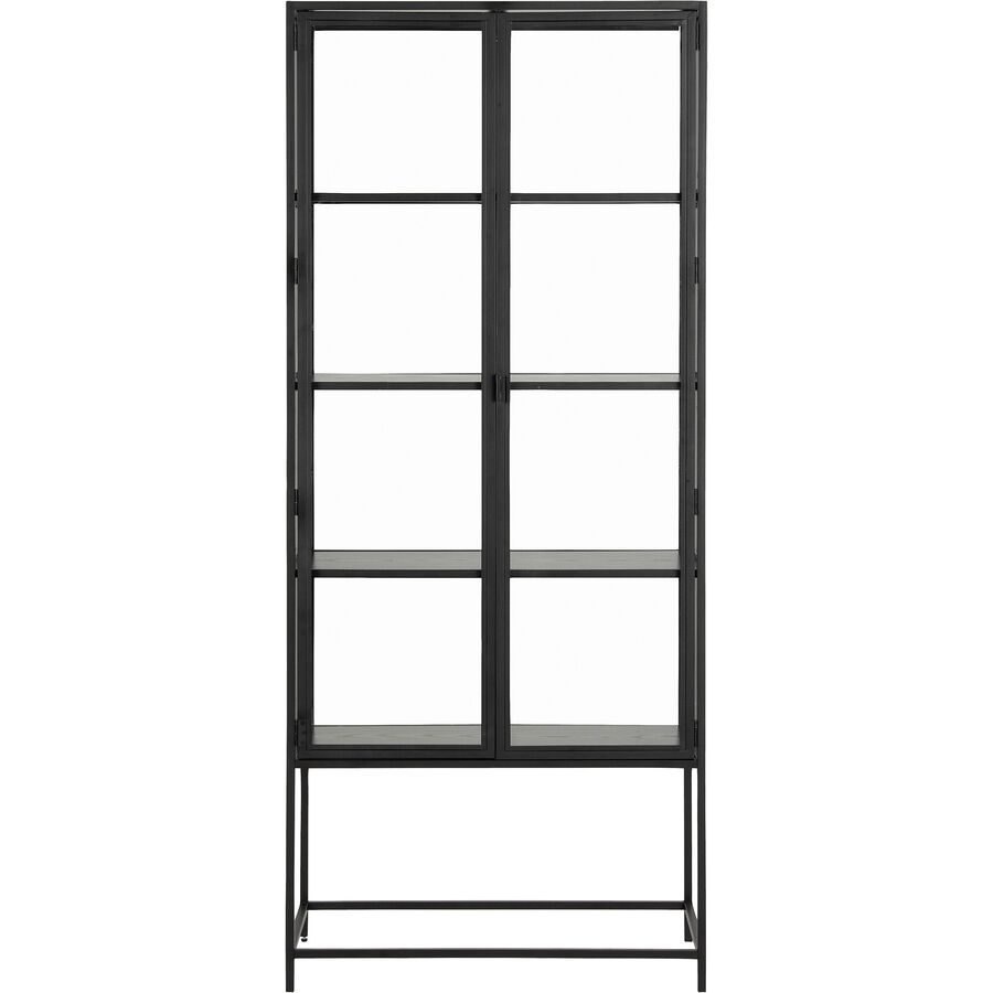 mutoni - Vitrine Multiple Bronx Metall Schwarz 2 Glastüren 4 Böden Melamin Esche Schwarz 77x35x185,6cm, One Size