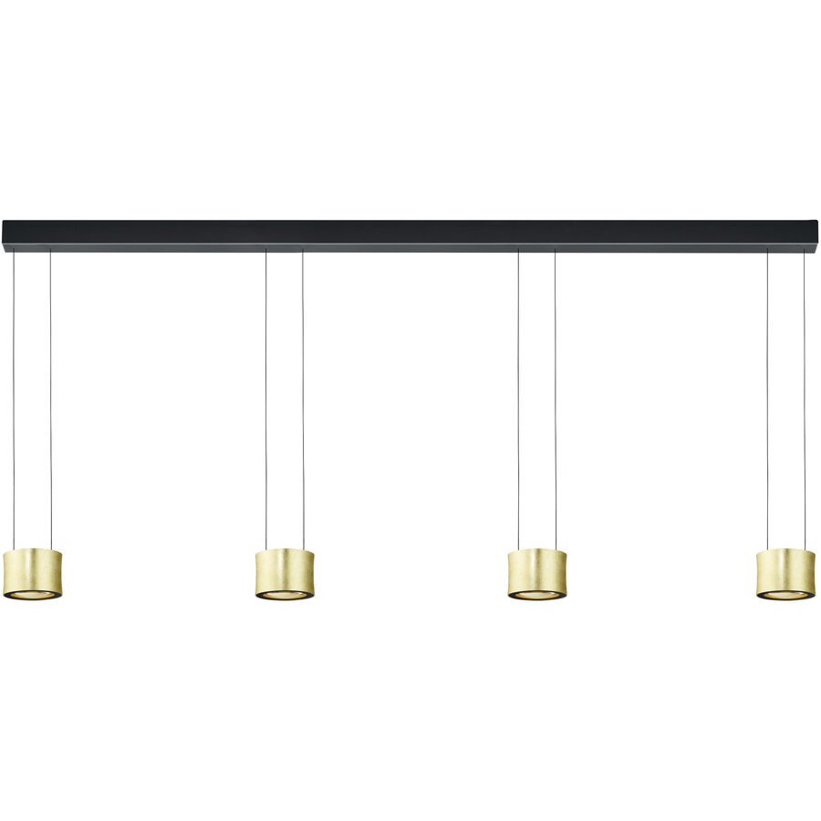 Designer-Pendellampe Bankamp Impulse gold 4-flammig vertical flex - Farbe: Blattgoldoptik mit schwarz abgesetzt - LED - Lichtfarbe: Extra warmweiss -