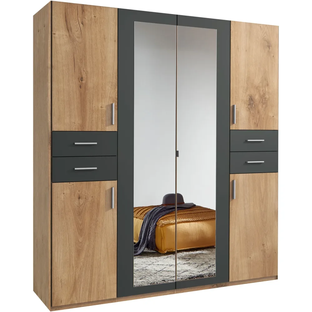 Kleiderschrank Vasquez Braun/Grau Holzwerkstoff 180 cm 58 cm 208 cm - Farbe: Plankeneiche/graphit - Kleiderschrank