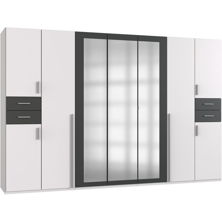 Kleiderschrank Vasquez Weiss Holzwerkstoff 313 cm 58 cm 208 cm - Farbe: Weiss/graphit - Kleiderschrank