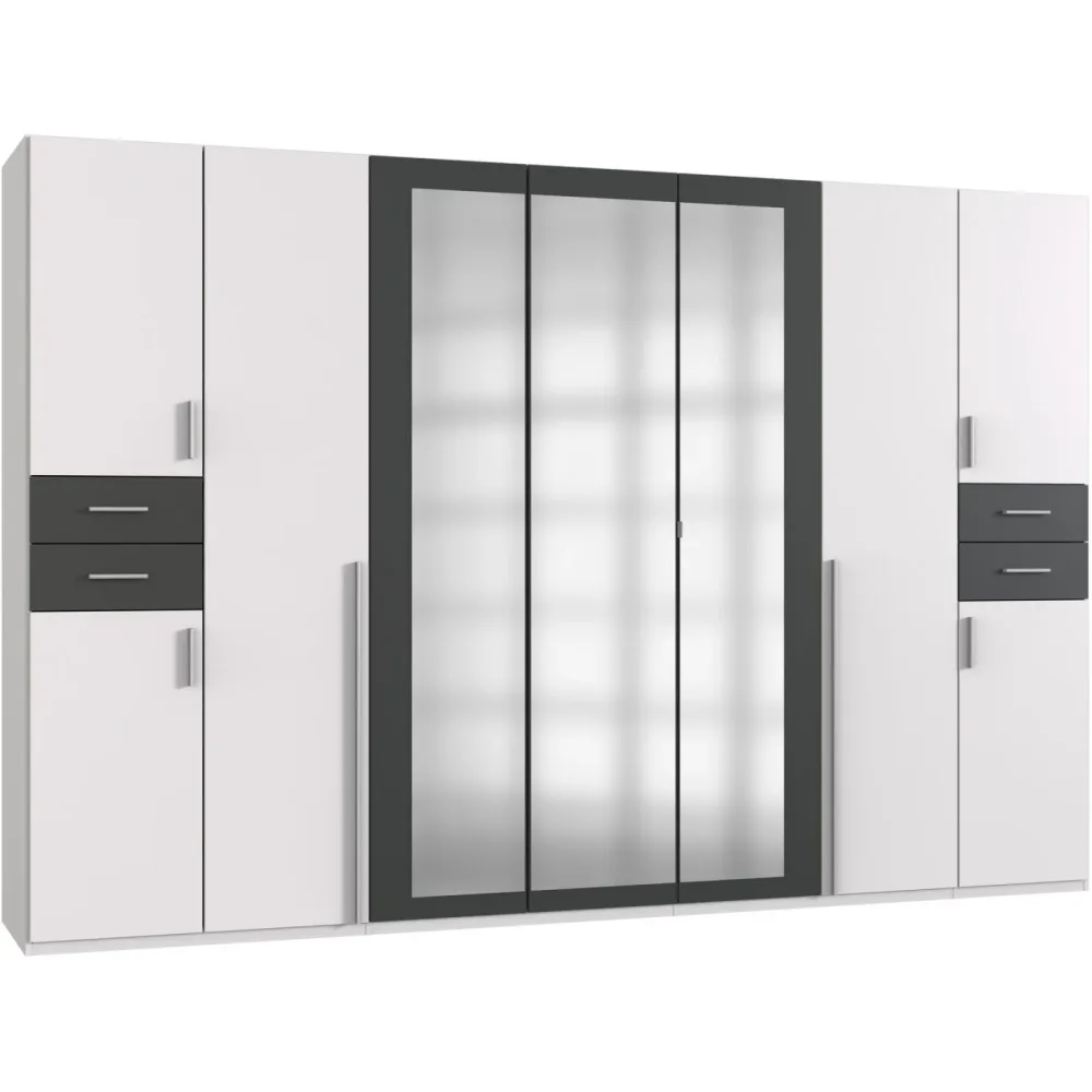 Kleiderschrank Vasquez Weiss Holzwerkstoff 313 cm 58 cm 208 cm - Farbe: Weiss/graphit - Kleiderschrank