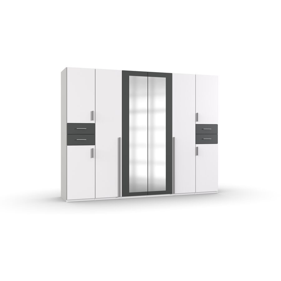 Kleiderschrank Vasquez Weiss Holzwerkstoff 270 cm 58 cm 208 cm - Farbe: Weiss/graphit - Kleiderschrank