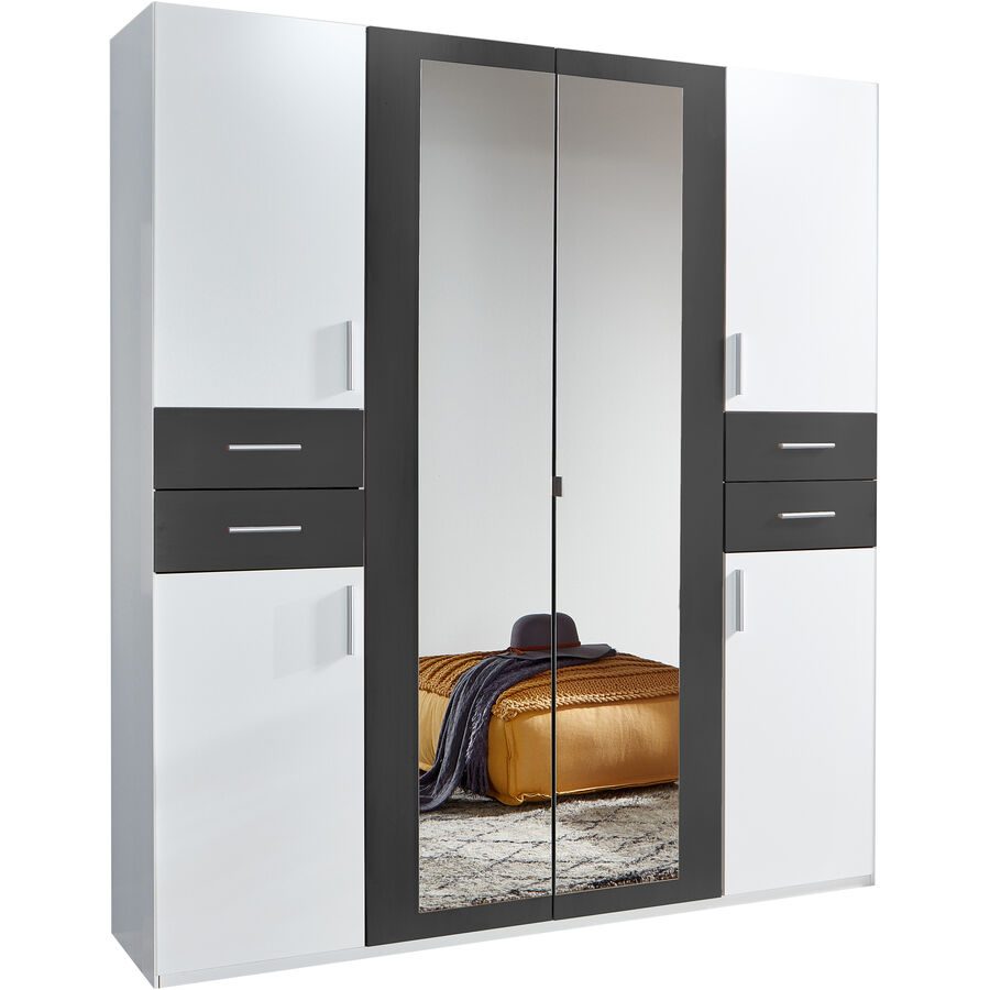Kleiderschrank Vasquez Weiss Holzwerkstoff 180 cm 58 cm 208 cm - Farbe: Weiss/graphit - Kleiderschrank