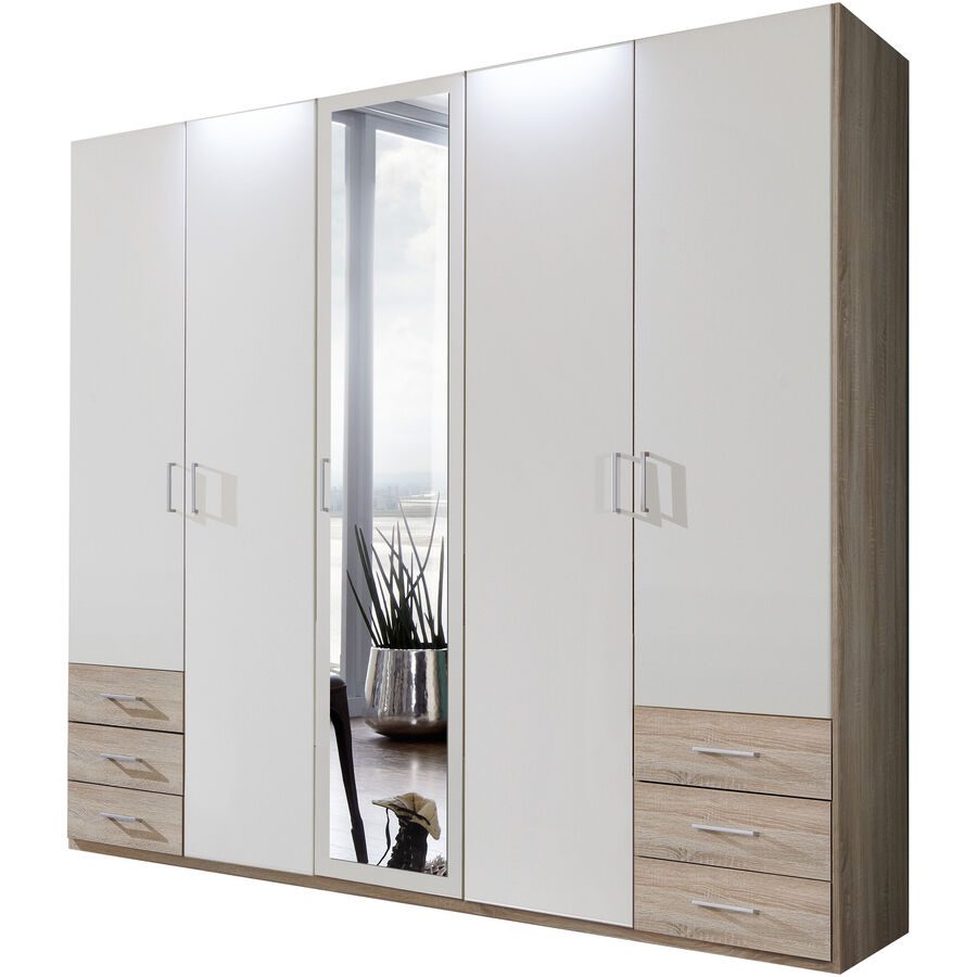Kleiderschrank Foley Weiss/Braun Holzwerkstoff 225 cm 58 cm 208 cm - Farbe: Eiche sägerau/weiss - Kleiderschrank