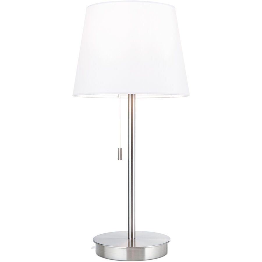 Tischlampe Ludwig Weiss/Grau Stahl/Leinen 23.5 cm 50 cm - Farbe: Nickel matt/weiss - Tischlampe