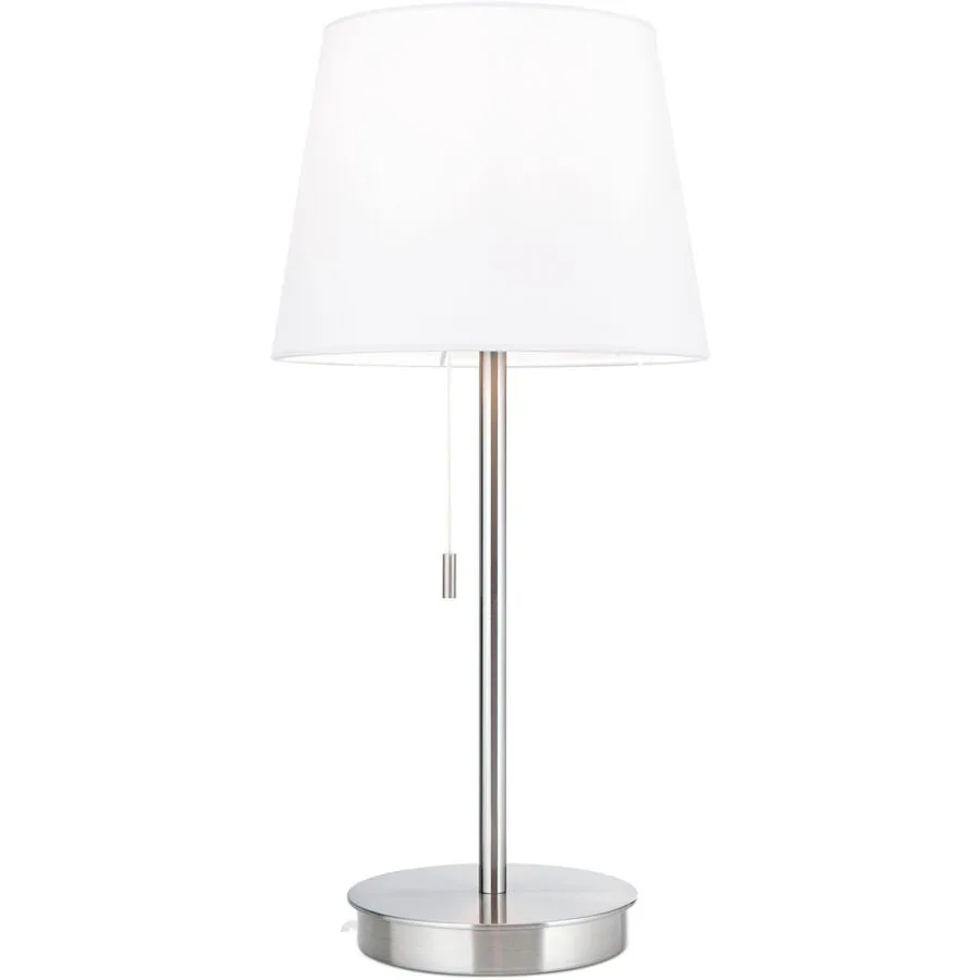 Tischlampe Ludwig Weiss/Grau Stahl/Leinen 23.5 cm 50 cm - Farbe: Nickel matt/weiss - Tischlampe
