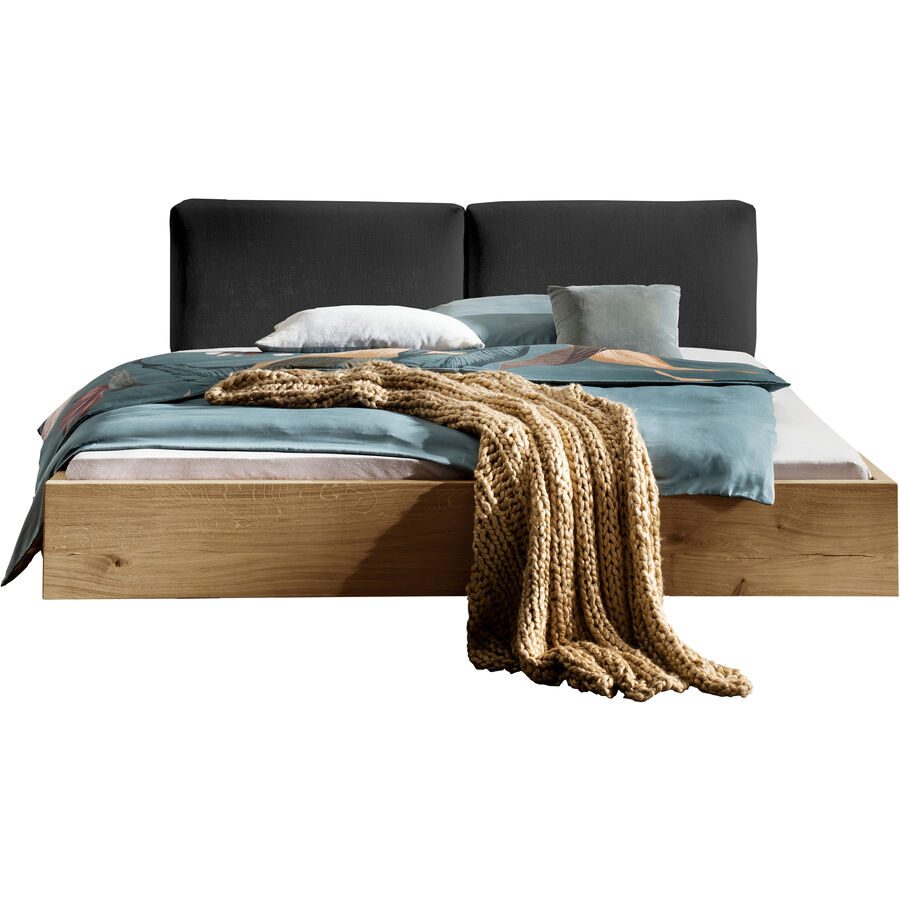 Bett Venya Braun/Schwarz Holz/Stoff 160 x 200 cm - Farbe: Natur, Anthrazit - Material: Eiche, Stoff - Bett